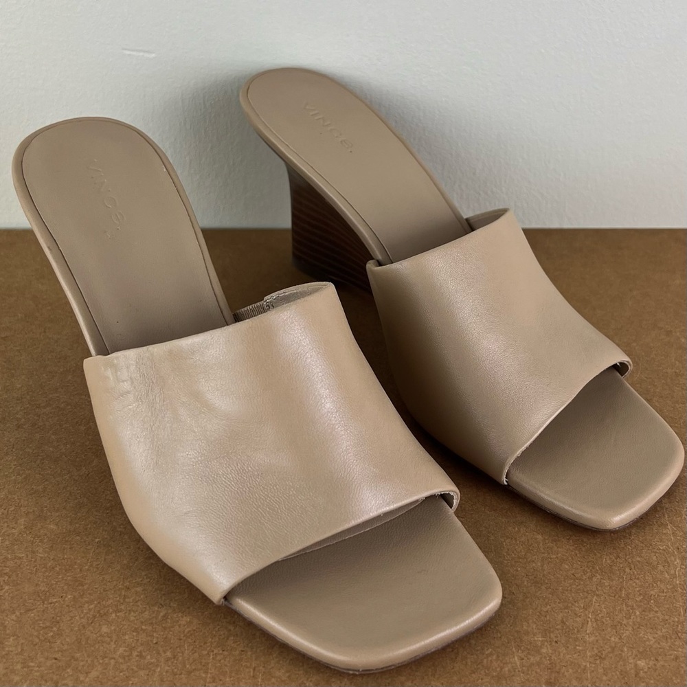 NEW VINCE BEIGE LEATHER WEDGE SANDALS - Picture 2 of 12